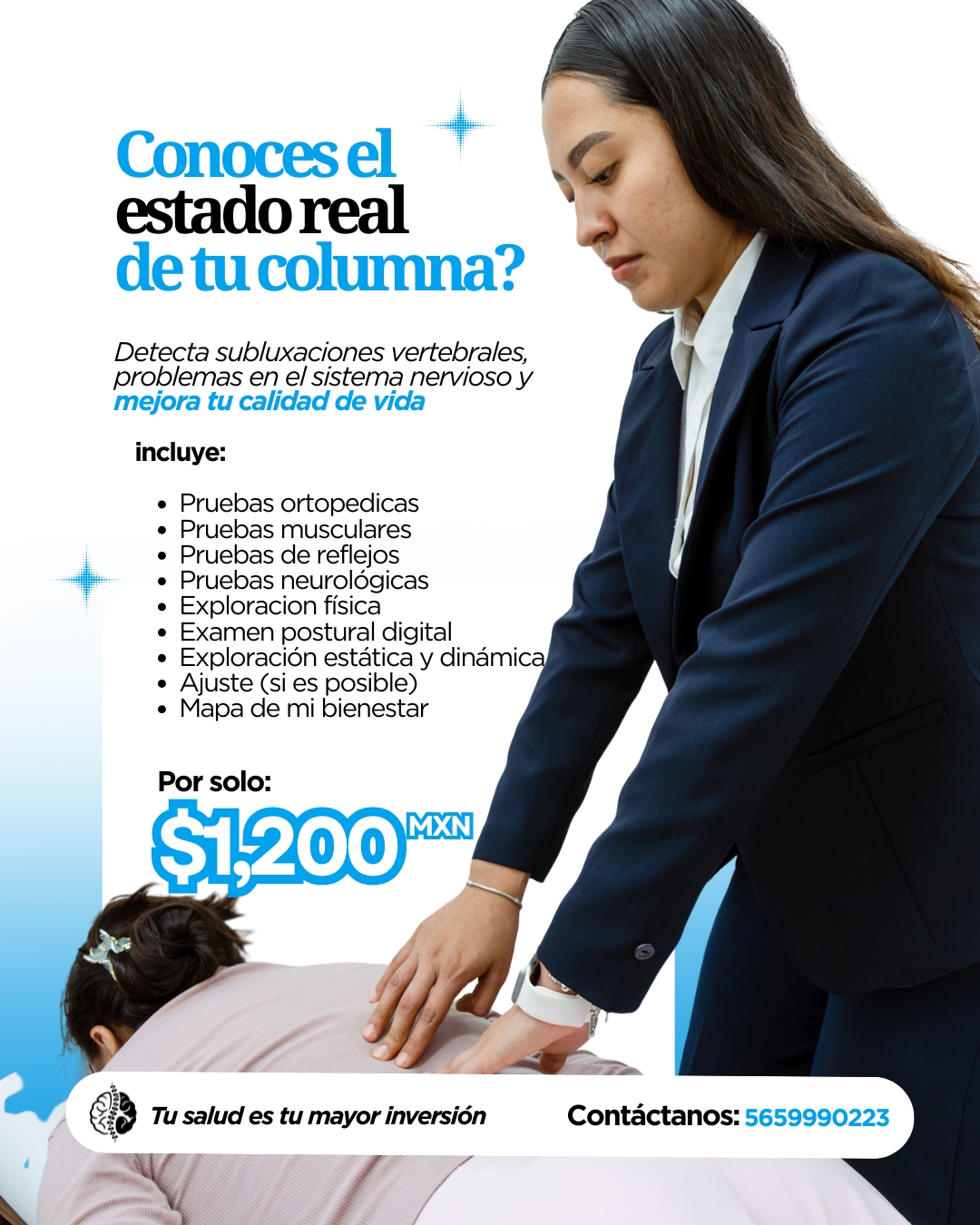 Doctora quiropráctica ajustando a un paciente